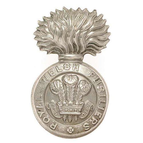 141 - Royal Welsh Fusiliers VB pre 1908 cap badge.  Good scarce die-stamped white metal flaming grenade, t... 