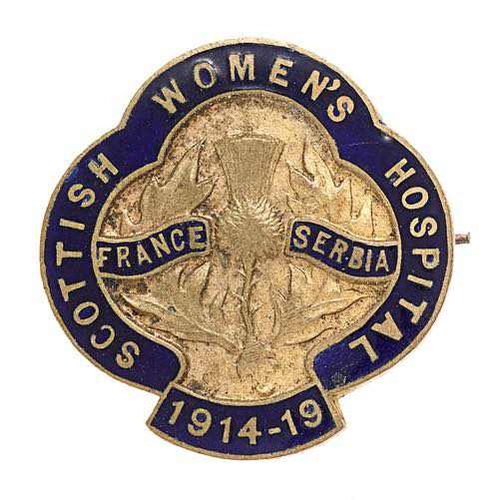 334 - Scottish Women’s Hospital 1914-19 Service badge.  Good scarce die-cast gilt brass example. Thistle f... 