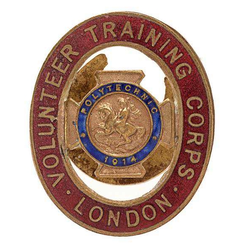 336 - 1914 London Polytechnic Volunteer Training Corps WWI VTC lapel / mufti badge.   Good scarce red oval... 