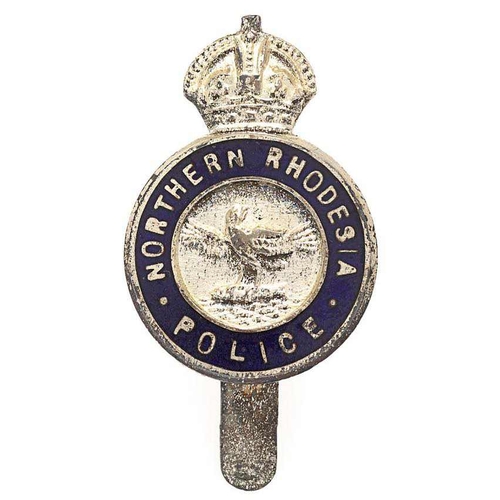 346 - Northern Rhodesia Police Officer cap badge circa 1948-52.  Good scarce short-lived die-cast silvered... 