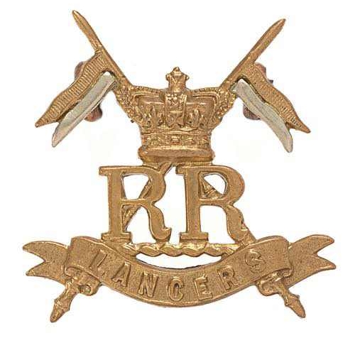 353 - Boer War Her Majesty’s Reserve Regiment of Lancers cap badge.  Good scarce die-cast brass crowned RR... 