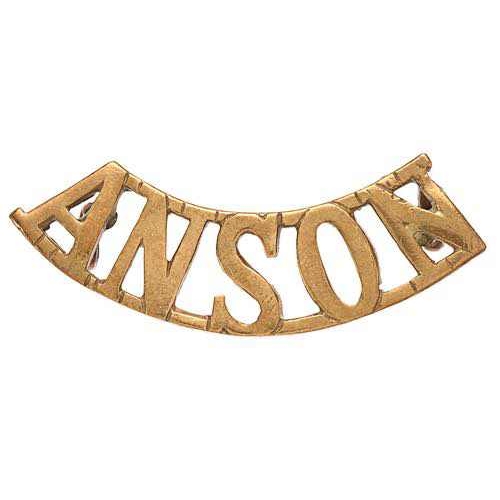 355 - ANSON WW1 Royal Naval Division RND shoulder title badge.  Good scarce cast brass issue.    Loops.  V... 