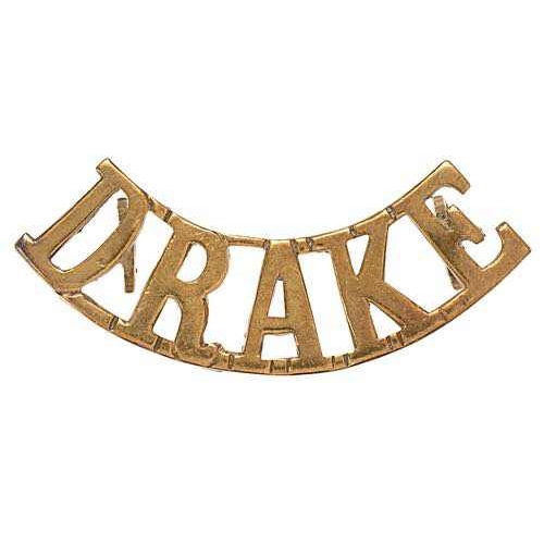 356 - DRAKE WW1 Royal Naval Division RND shoulder title badge.  Good scarce cast brass issue.    Flat hexa... 