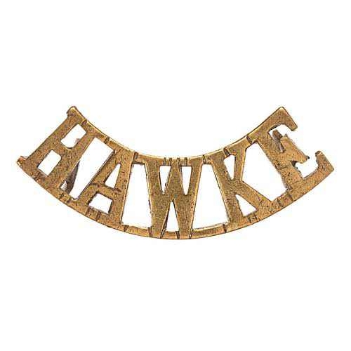 357 - HAWKE WW1 Royal Naval Division RND shoulder title badge.  Good scarce cast brass issue.    Flat hexa... 