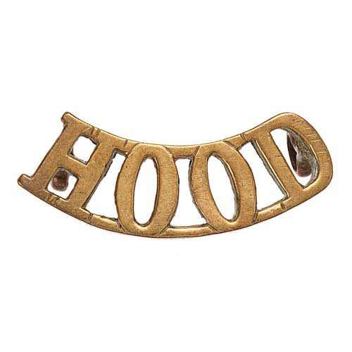 358 - HOOD WW1 Royal Naval Division RND shoulder title badge.  Good scarce cast brass issue.    Loops.  VG... 