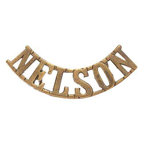 360 - NELSON WW1 Royal Naval Division RND shoulder title badge.  Good scarce cast brass issue.    Flat hex... 