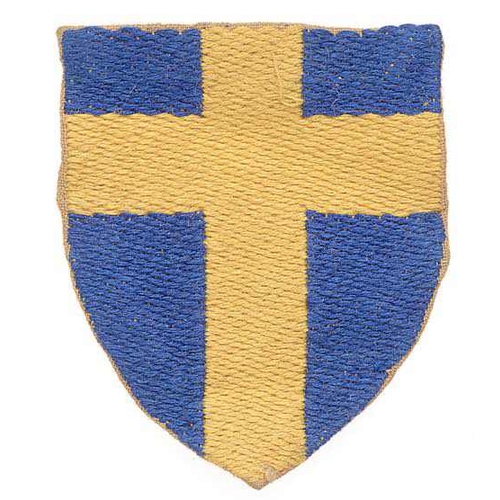 379 - Brussels Sub Area cloth formation sign badge.  Good scarce silk embroidered yellow cross on a blue w... 