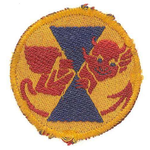 405 - 21st Army Tank Brigade WW2 cloth embroidered formation sign badge.  Red devil looking round blue Dia... 