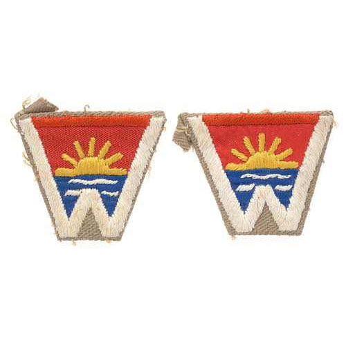 406 - 102nd Coast Artillery Brigade pair of cloth formation sign badges.  Khaki cloth examples embroidered... 