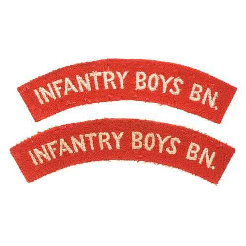 417 - INFANTRY BOYS BN. pair of cloth shoulder title badges circa 1954-56.  Good rare white sans-serif let... 