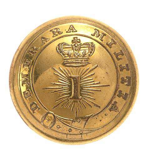 427 - West Indies. 1st Demerara Militia George III Officer coatee button circa 1800-02.  Good rare gilt op... 