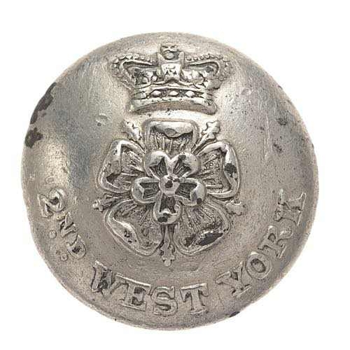 2nd West York Militia George IV / William IV coatee button 1826-30s.  Good scarce pewter open-back bearing crowned rose on semi-circlce title; all within circle. Approx. 21 mm.  Gilpin & Co London  Shank  GC