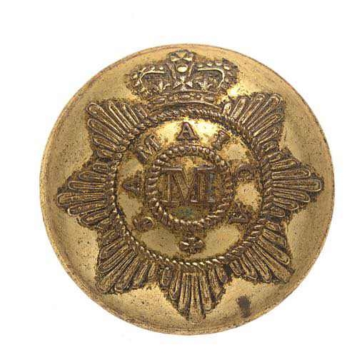 Jamaica Militia Georgian Officer coatee button circa 1797-1830s.  Good scarce gilt open-back bearing crowned star; centrally M within JAMAICA circlet. Mold line. Approx. 16 mm  Ledsam & Sons London  Shank  GC