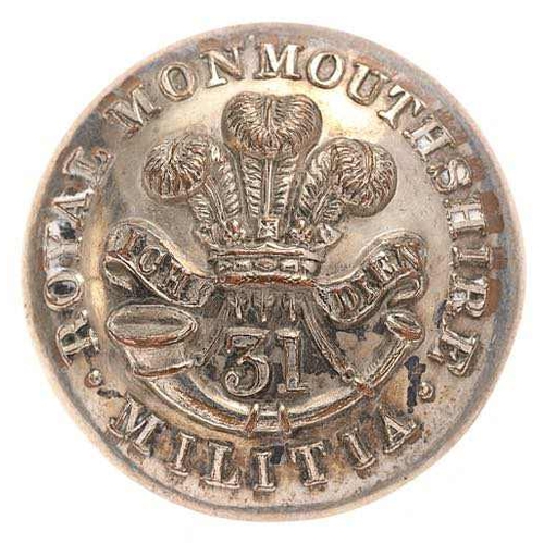 445 - Welsh. Royal Monmouthshire Militia Victorian Officer coatee button circa 1852-55.  Good scarce silve... 