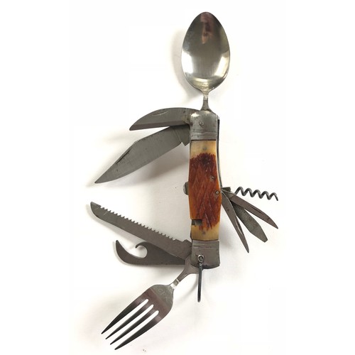 156 - Multi Tool Penknife and Others.An example of a multi tool bladed penknife including fork, spoon, saw... 
