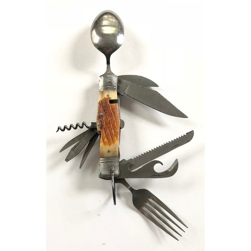 156 - Multi Tool Penknife and Others.An example of a multi tool bladed penknife including fork, spoon, saw... 