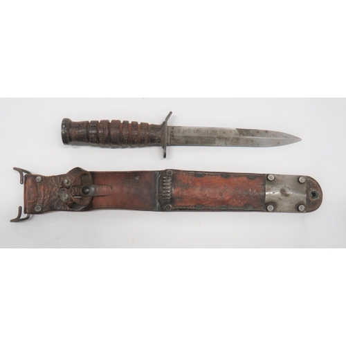 124 - Scarce American M3 Combat Trench Knife In M6 Scabbard
6 3/4 inch, single edged blade with back edge ... 