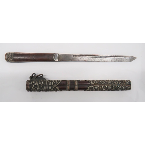 130 - Late 19th Century Chinese Knife
7 1/4 inch, single edged blade. &nbsp;Narrow fuller. &nbsp;Small mak... 