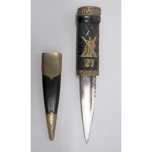 132 - Late 19th Century 21st Regiment Royal Scots Fusiliers Sgian Dhu&nbsp;
3 1/4 inch, single edged blade... 