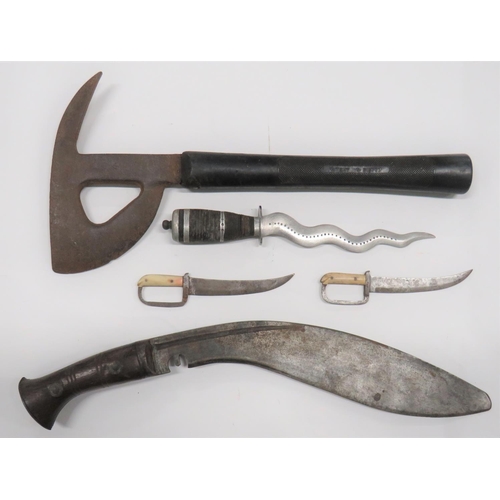 148 - Indian Issue Kukri and Escape Axe
12 1/2 inch, single edged blade of typical form (tip blunted). &nb... 