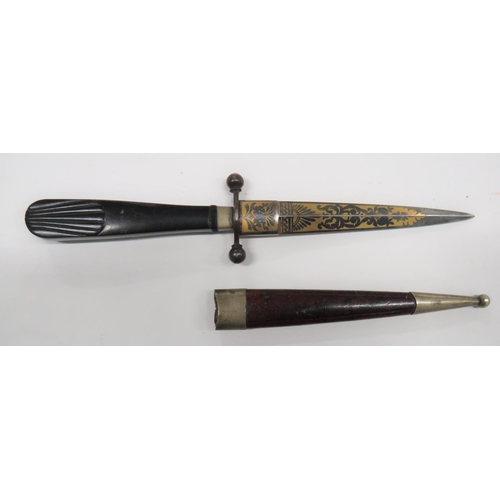 154 - Early 19th Century Gambler's Stiletto Knife
5 inch, double edged blade with etched and gilt foliage ... 