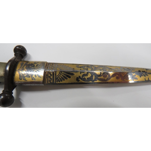 154 - Early 19th Century Gambler's Stiletto Knife
5 inch, double edged blade with etched and gilt foliage ... 