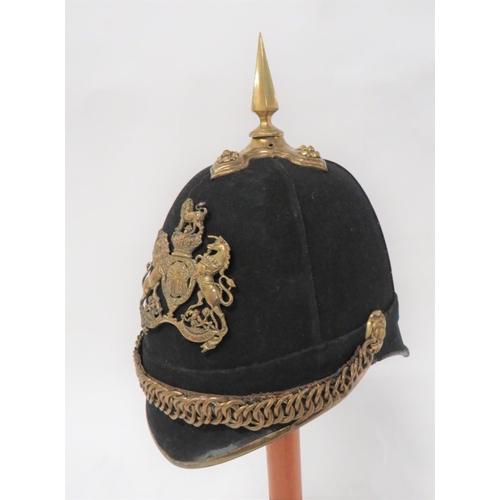 307 - Victorian General List Officer's Home Service Helmet
black felt, four panel crown.  Pointed front pe... 