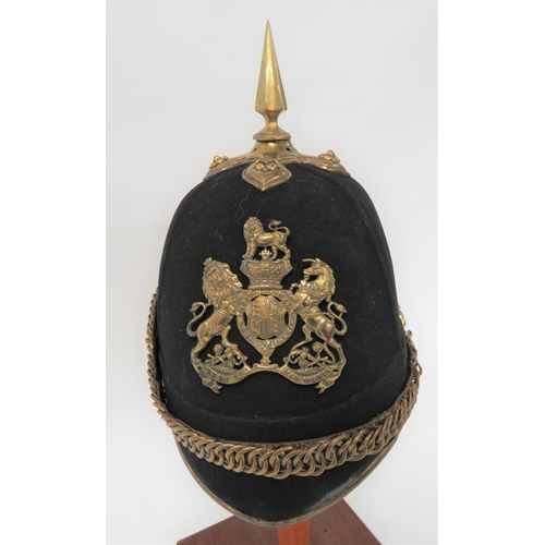 307 - Victorian General List Officer's Home Service Helmet
black felt, four panel crown.  Pointed front pe... 