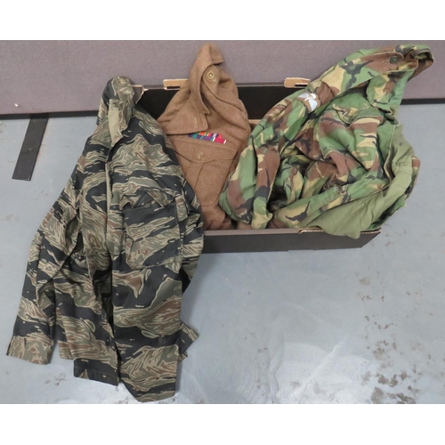 345 - Small Selection of Post War Uniforms
including 1949 pattern battle dress jacket. &nbsp;Blackened WO2... 