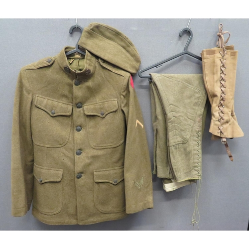 356 - Complete WW1 American Infantry Other Ranks Uniform
consisting khaki woollen, single breasted, high c... 