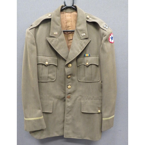 357 - American Interwar Officer's Tunic
khaki green, single breasted, open collar tunic.  Pleated chest po... 