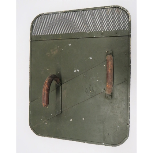 389 - Early Post War British Army Riot Shield
green painted, rectangular alloy shield.  The top with ... 