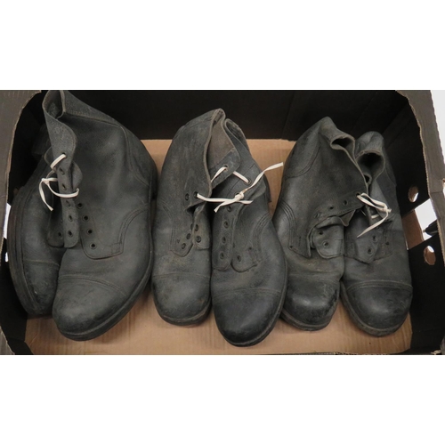 396 - Three Mismatched Pairs of British Ammo Boots
black leather boots with reinforced toe panels.  L... 