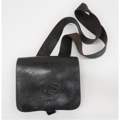 398 - Mid 19th Century American Cartridge Pouch And Strap
black leather, large pouch.  The full front... 