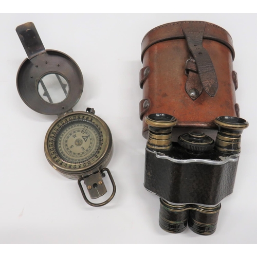 399 - WW1 Pattern Officer's Binoculars and 1941 Compass
small field binoculars.  Blackened brass eye ... 