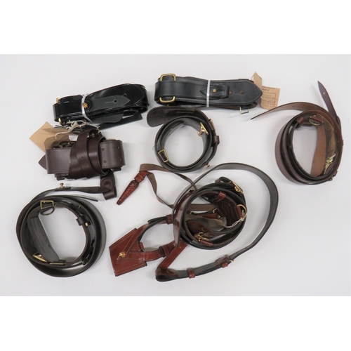 417 - Seven Manufacturer Sample Officer Sam Browne Belts
consisting four brown leather examples complete w... 