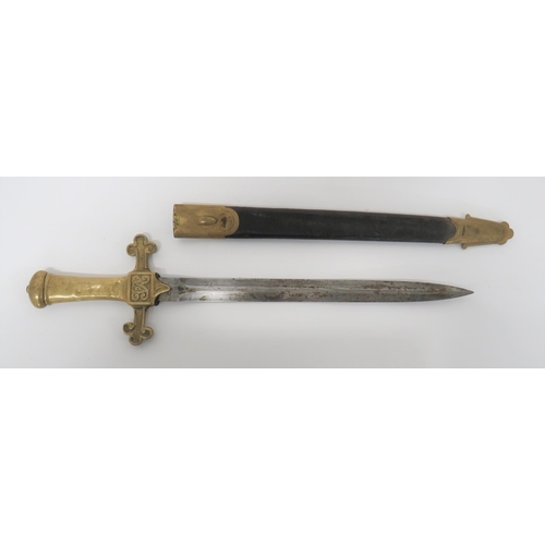 66 - 1895 Pattern Drummer's Sword
13 inch, double edged blade.  Cast brass crossguard with trefoil e... 