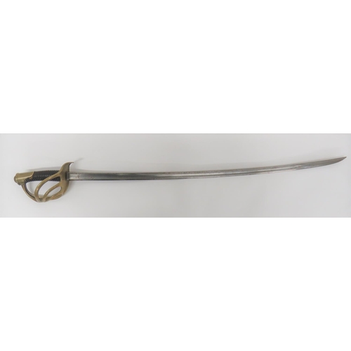 69 - French 1822 Cavalry Sword
38 1/4 inch, single edged, slightly curved blade.  Wide fuller with n... 