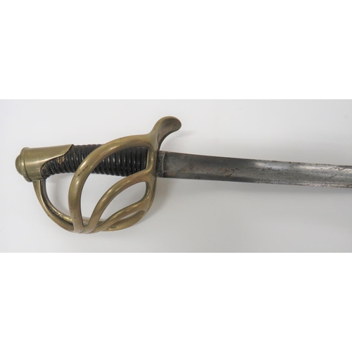 69 - French 1822 Cavalry Sword
38 1/4 inch, single edged, slightly curved blade.  Wide fuller with n... 