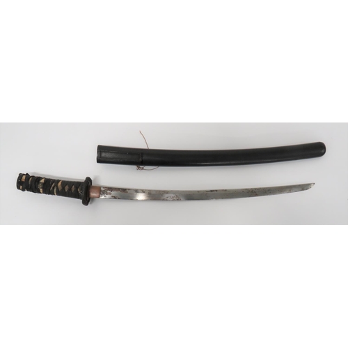 75 - Unsigned Japanese Wakizashi Short Sword
19 inch, single edged blade with various edge knocks.  Coppe... 