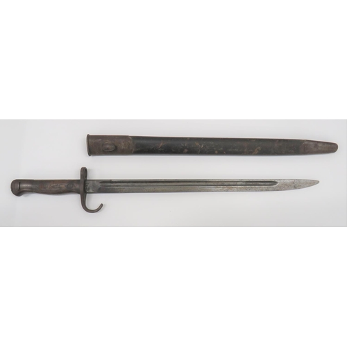 86 - Scarce 1907 Hook Quillon Regimental Stamped Bayonet
16 3/4 inch, single edged blade with narrow full... 