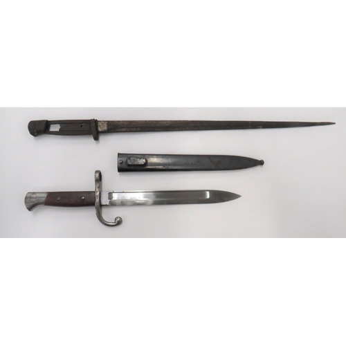 96 - Belgian M1889 Mauser Bayonet And Another
9 3/4 inch, single edged blade with wide fuller.  Stee... 