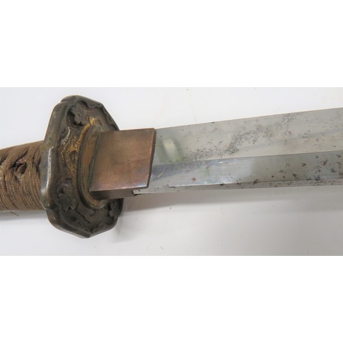 72 - WW2 Military Mounted Japanese Officer's Katana Sword
28 1/2 inch, single edged blade.  Good wavy ham... 