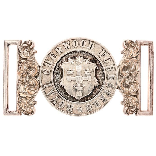 67 - Royal Sherwood Foresters Officer waist belt clasp circa 1855-81.  Fine scarce silver plated interloc... 