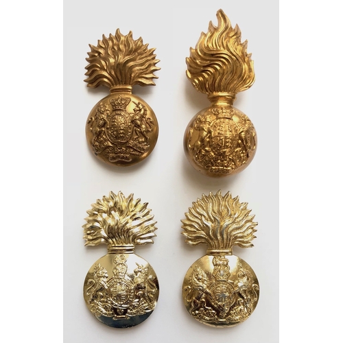 114 - 4 Royal Scots Fusiliers grenades.  Die-stamped brass fVictorian fur cap grenade ... die-stamped bras... 