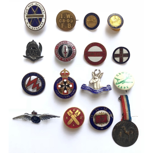 127 - 16 Enamel Lapel Badges Including Home Front WW1  A selection including On War Service W.W. Greener .... 