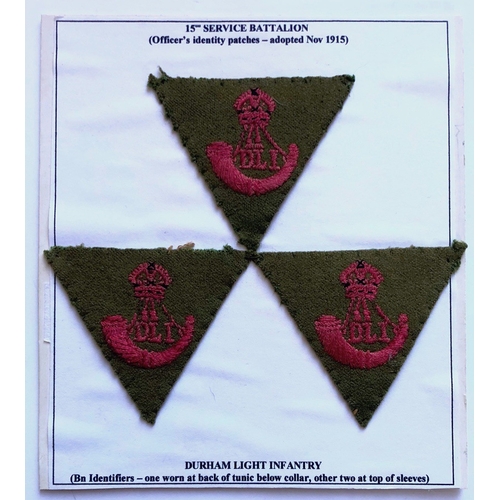 128 - 3 Kitcheners Army 15th Service Bn Durham Light Infantry WW1 DLI formation signs.  3 good rare exampl... 