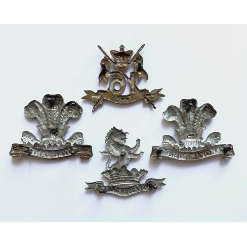 132 - 4 Victorian Cavalry cap badges.  16th Queens Lancers ... 7th Dragoon Guards ... 12th Royal Lancers .... 