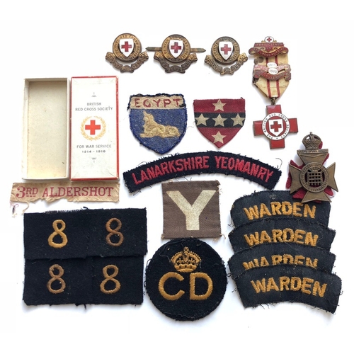 135 - 20 badges inc. WW2 Civil Defence, Red Cross & Lanarkshire Yeomanry cloth shoulder title.  Comprising... 