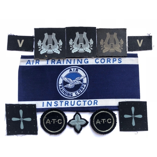 136 - 11 WW2 RAF Air Training Corps ATC Cloth Badges.  Printed Instructor Armband ... 3 x Printed Musician... 